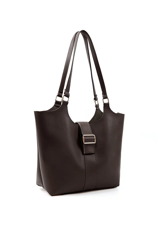 Brown Faux Leather Snap Closure Crossbody Hand Bag Single Compartment