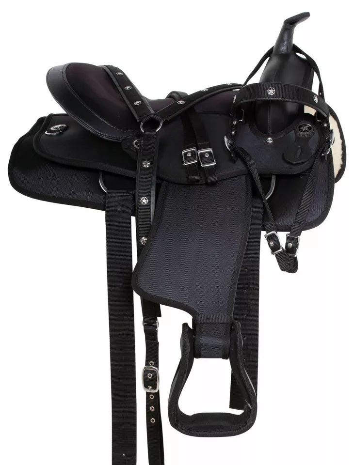 Synthetic Western Pleasure Trail Black Horse Riding Saddle 13"  to 17"