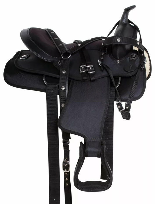 Synthetic Western Pleasure Trail Black Horse Riding Saddle 13"  to 17"
